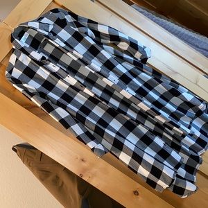 Black and white Buffalo plaid LONG button up